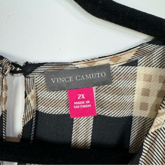Vince Camuto Plaid Goth Tie Front Gathered Tank top Blouse Office - Picture 4 of 4